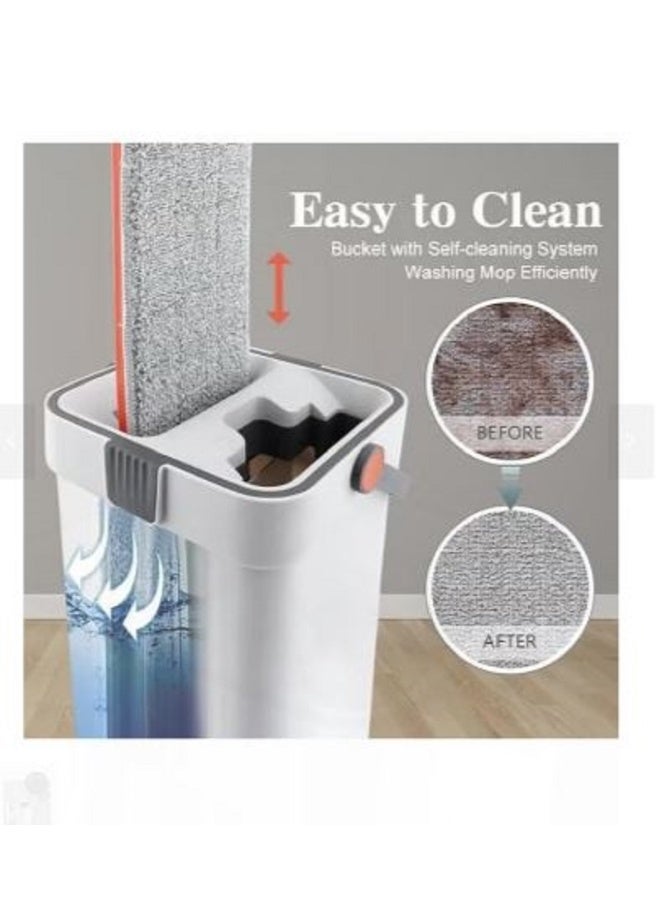 A complete floor cleaning kit including a flat mop and wringer bucket with two microfiber pads, efficiently absorbs dirt and water, suitable for everyday use at home. - Image 4